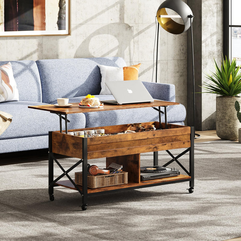 Gute Lift Top Coffee Table with Storage 4 Casters 17 Stories Color Rustic Brown
